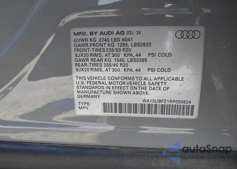 2024 Audi Q4 E-Tron Sportback Premium Plus z USA, uszkodzony, nr VIN WA13UBFZ1RP055624